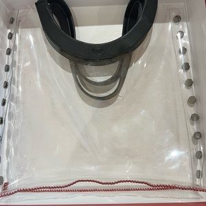 NWOT black leather, clear tote